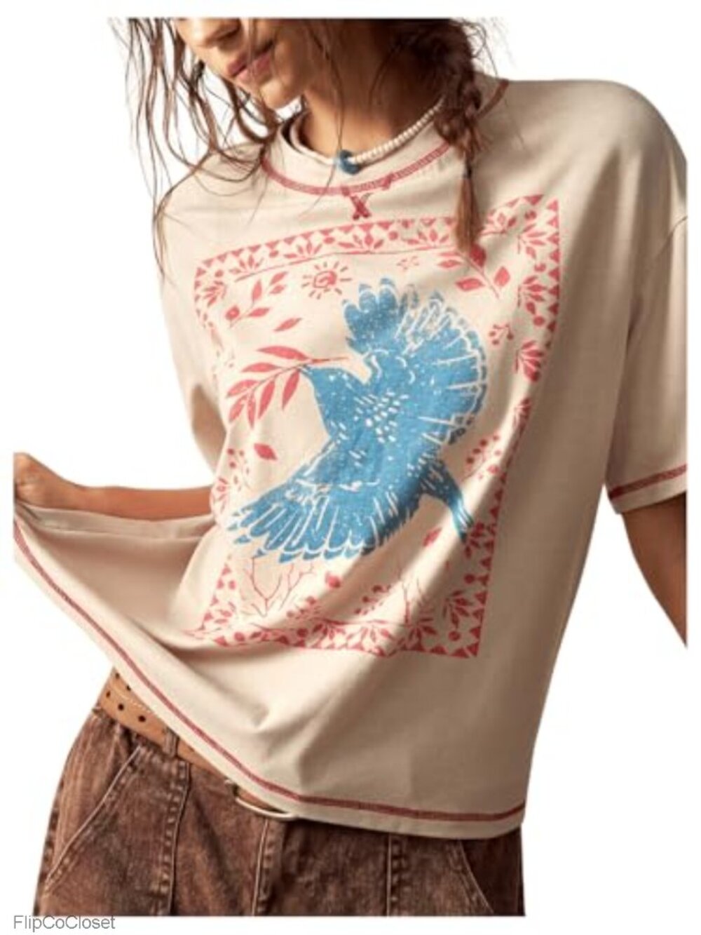 Women's Graphic Boho Vintage Hippie Short Sleeve Oversized T-Shirt